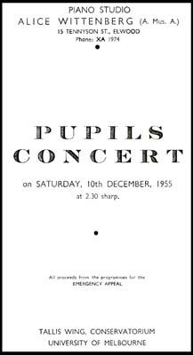 Program from Melbourne Conservatorium concert